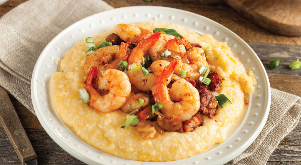 A plate of food with shrimp and grits | Presbyterian Village Athens