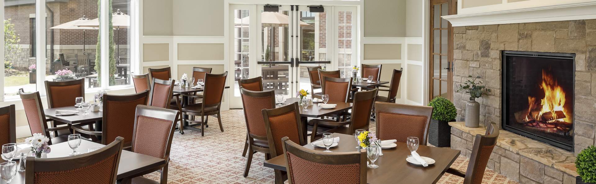 A beautiful dining room at a senior living community.